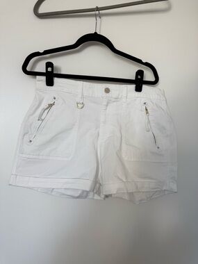 White House Black Market White Zip-Pocket Bermuda Shorts